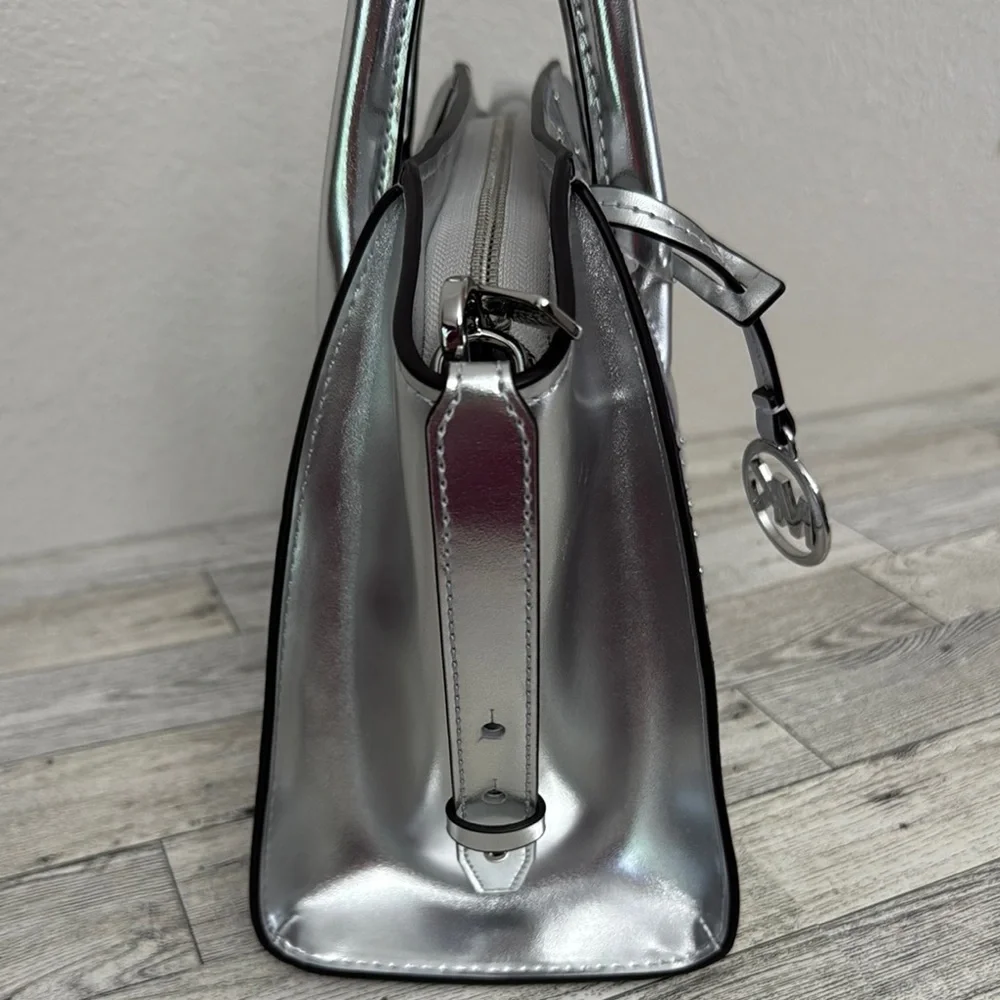 Michael Kors Avril Small Silver Satchel NWT